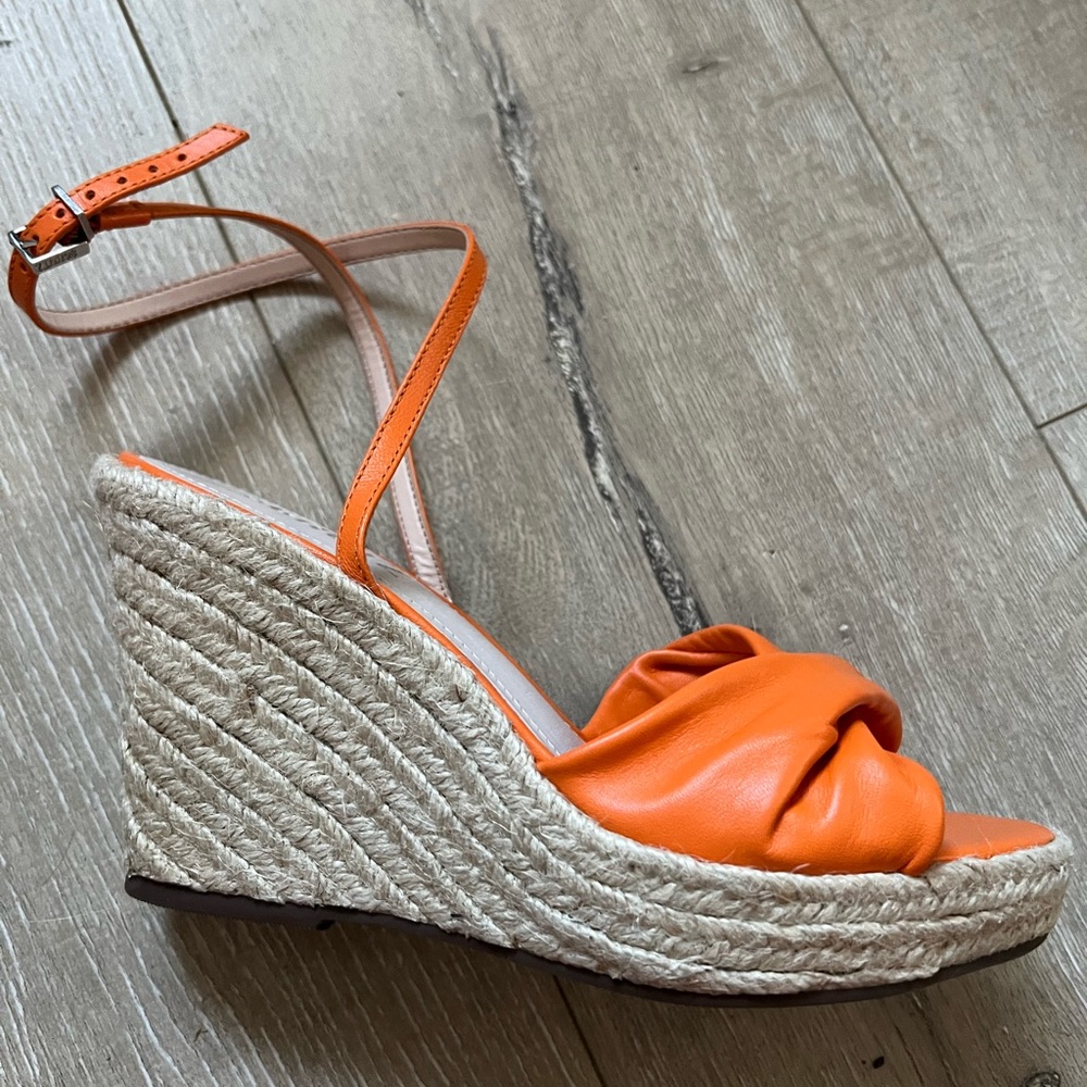 Schutz Alma Leather Espadrille Wedge Sandals - 6.5 Orange, new in box